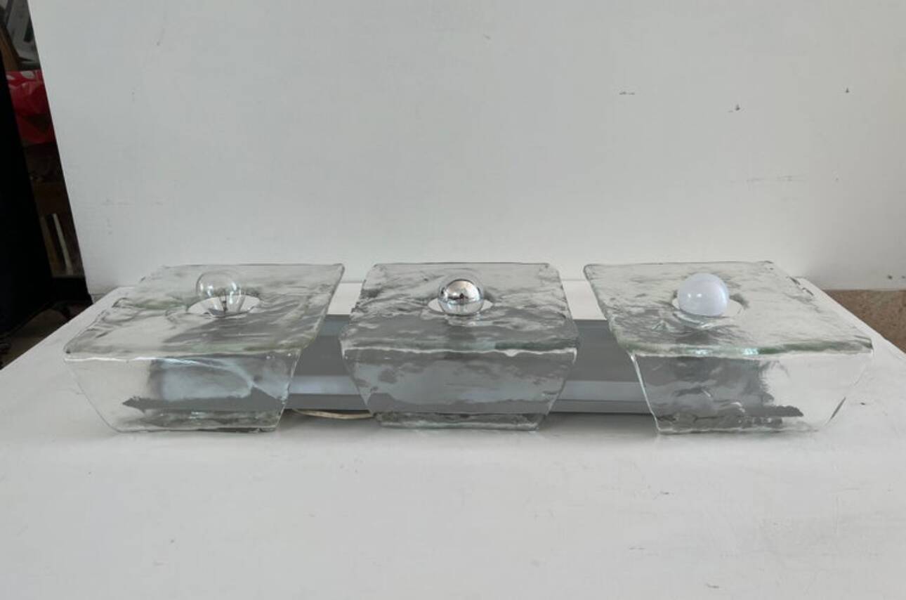 large ceiling lights or Murano glass wall sconces probably by Mazzega