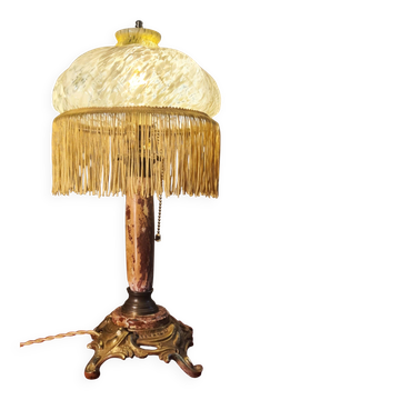 lampe bronze rocaille et marbre  1900 elec refait et suport aux normes, aba