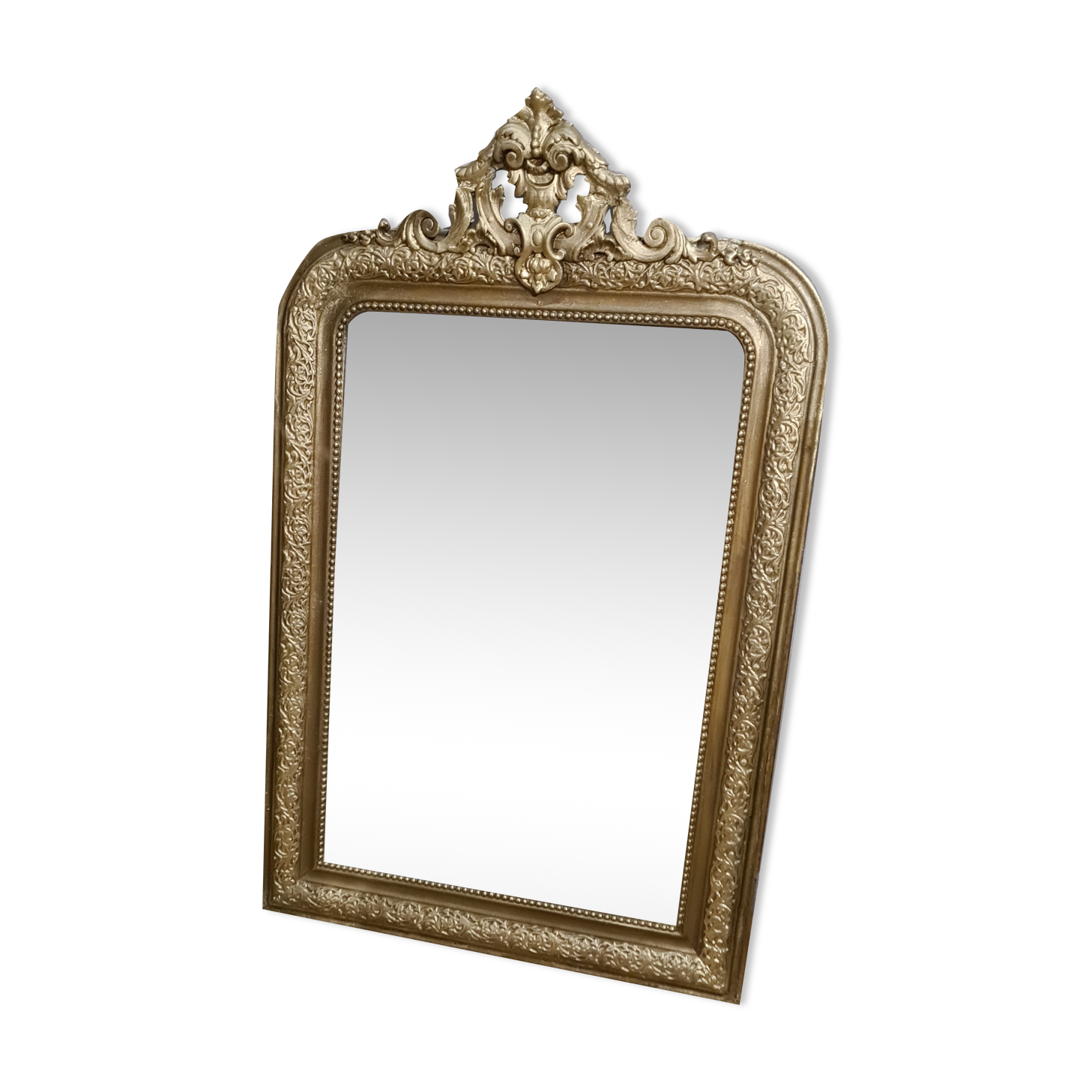 Old Louis Philippe style mirror in gilded wood with pediment