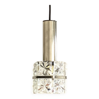 Petite suspension en verre et inox minimaliste 1970 seventies luminaire ancien transparent