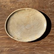 Small oval beige solid petrified wood tray or pocket emptier D24-19 -3311