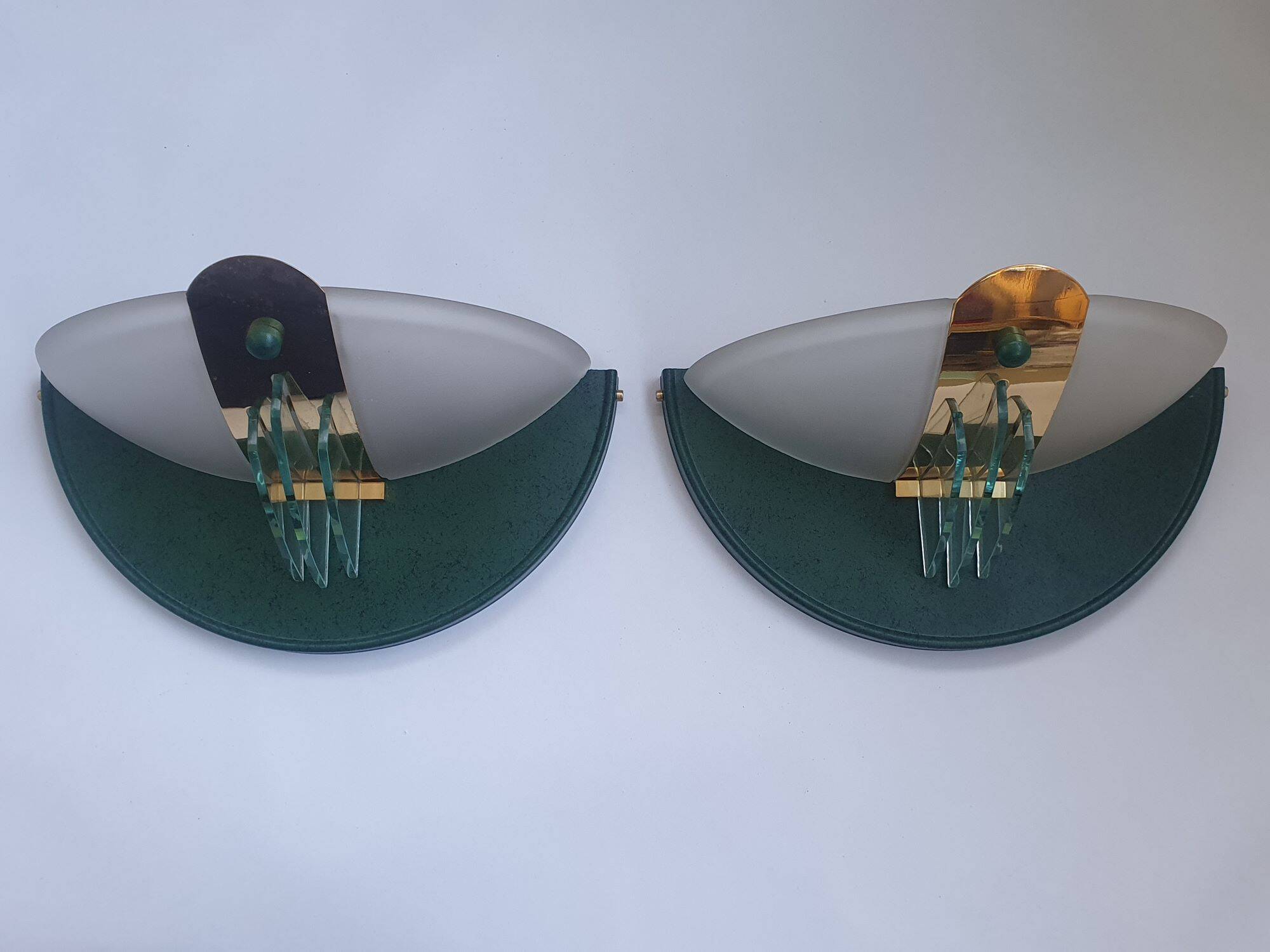 Pair of vintage gold half-moon wall sconces