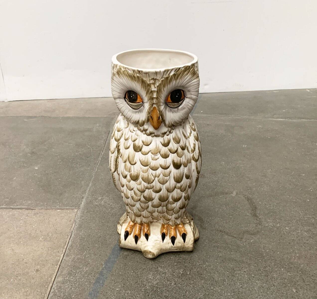 Vintage Italian ceramic owl umbrella stand
