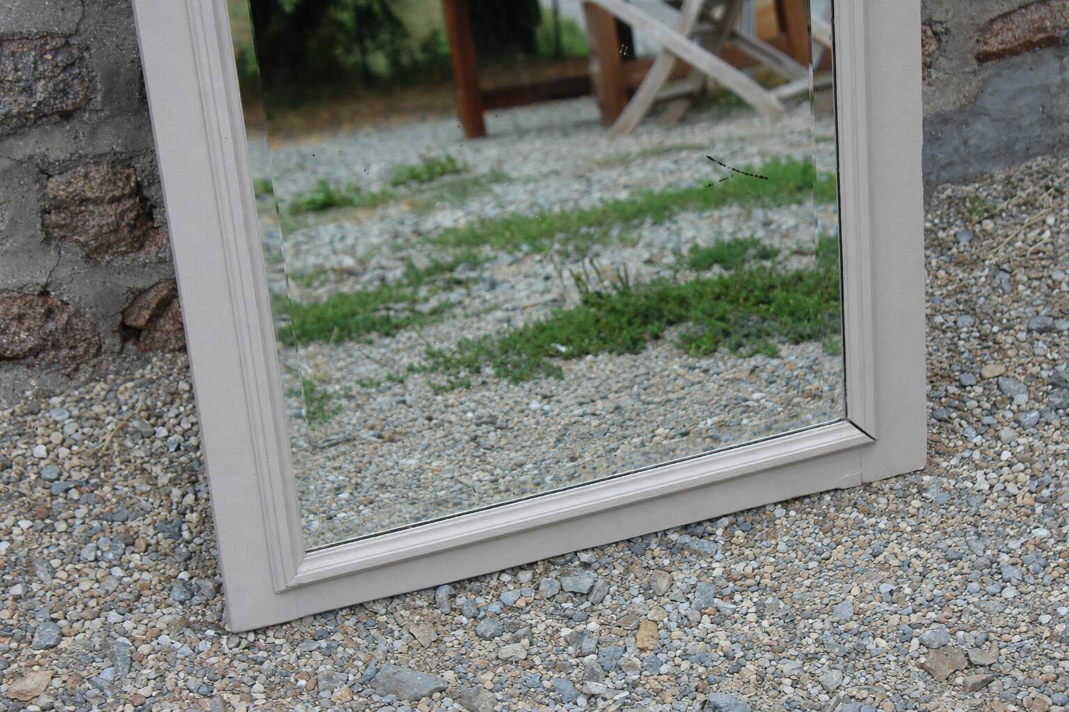 Large antique Art Deco bevelled mirror from 1929 – Greige tabletop mirror