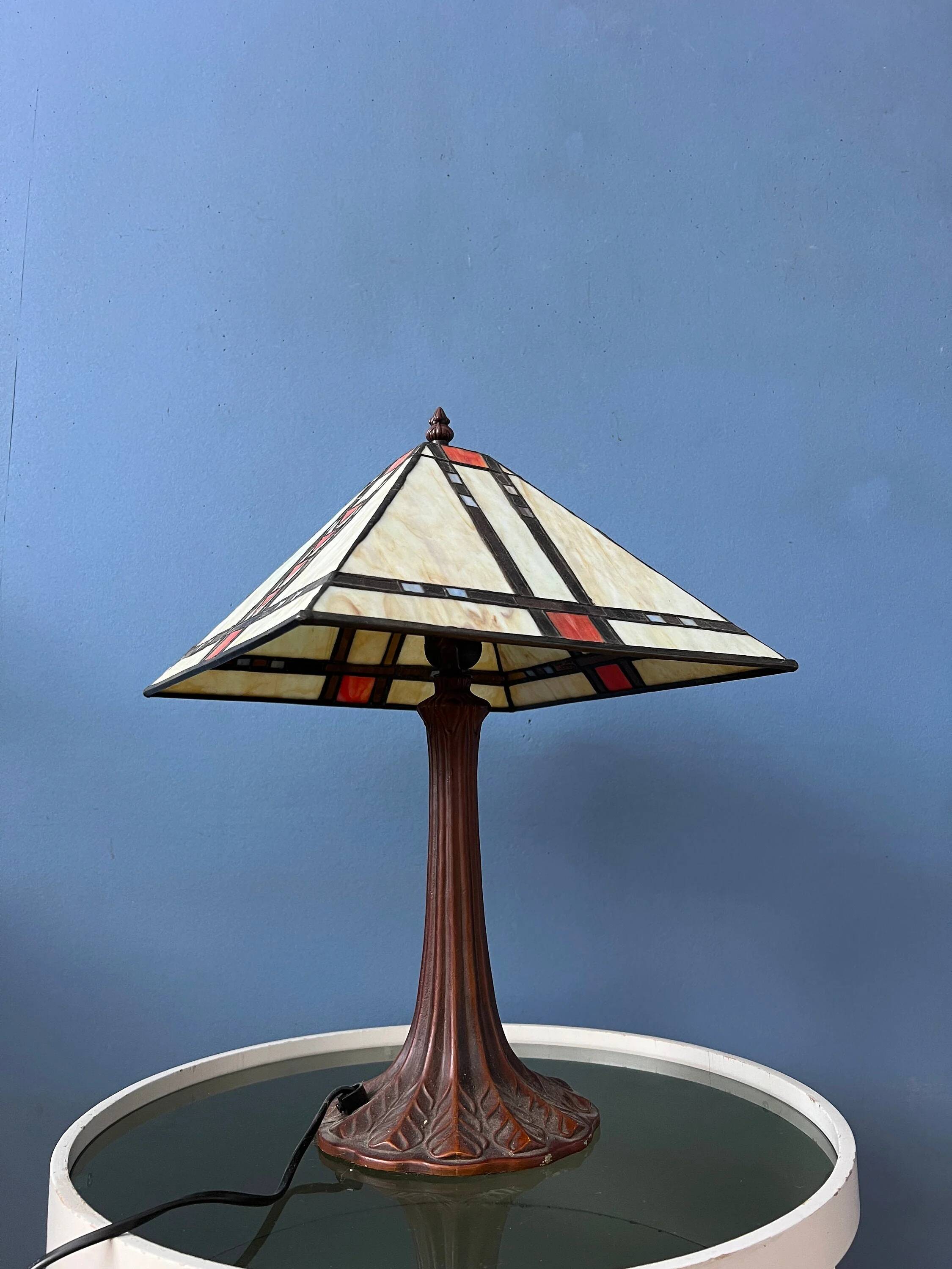 Lampe de table Tiffany colorée en vitrail, style Art déco