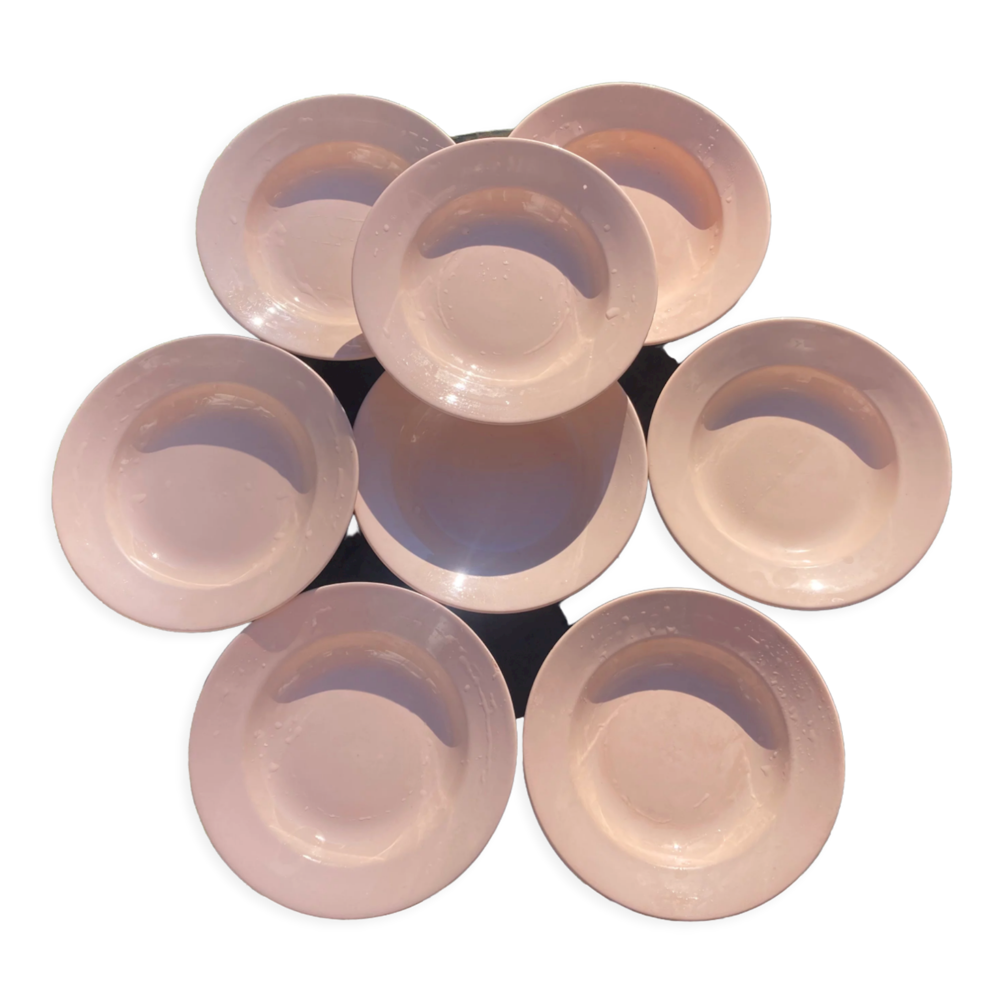 8 hollow plates Digoin Sarreguemines powder pink old