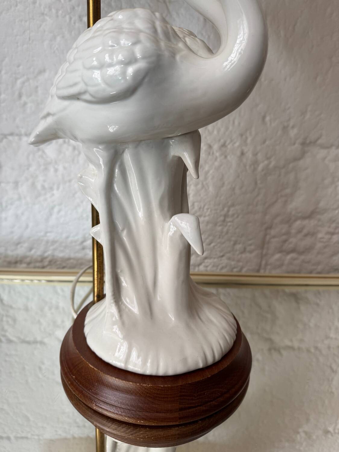 Porcelain lamp with pink flamingos from the 1980s.