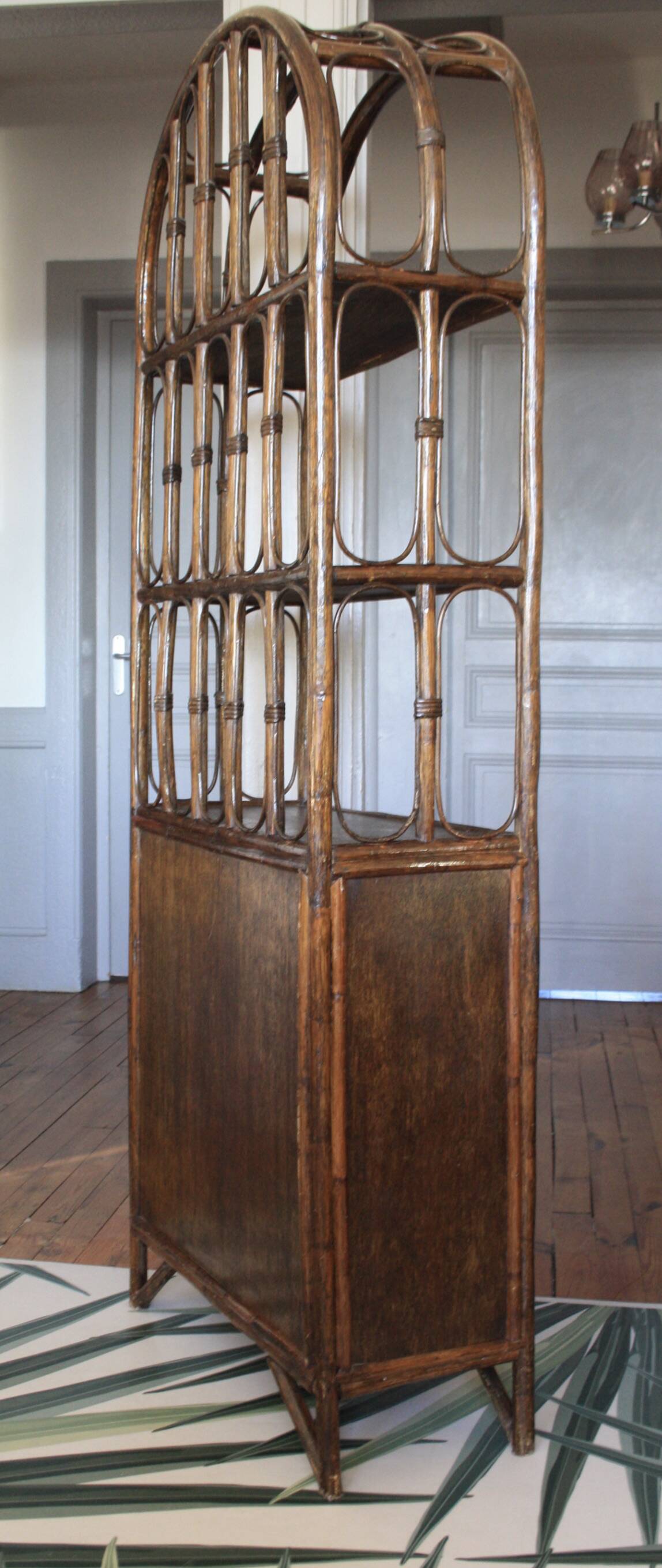 Rattan, cane and bamboo shelf/bookcase