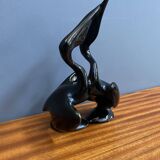 Black ceramic figurine of 2 Pelicans by Miroslav Smutny 1960s