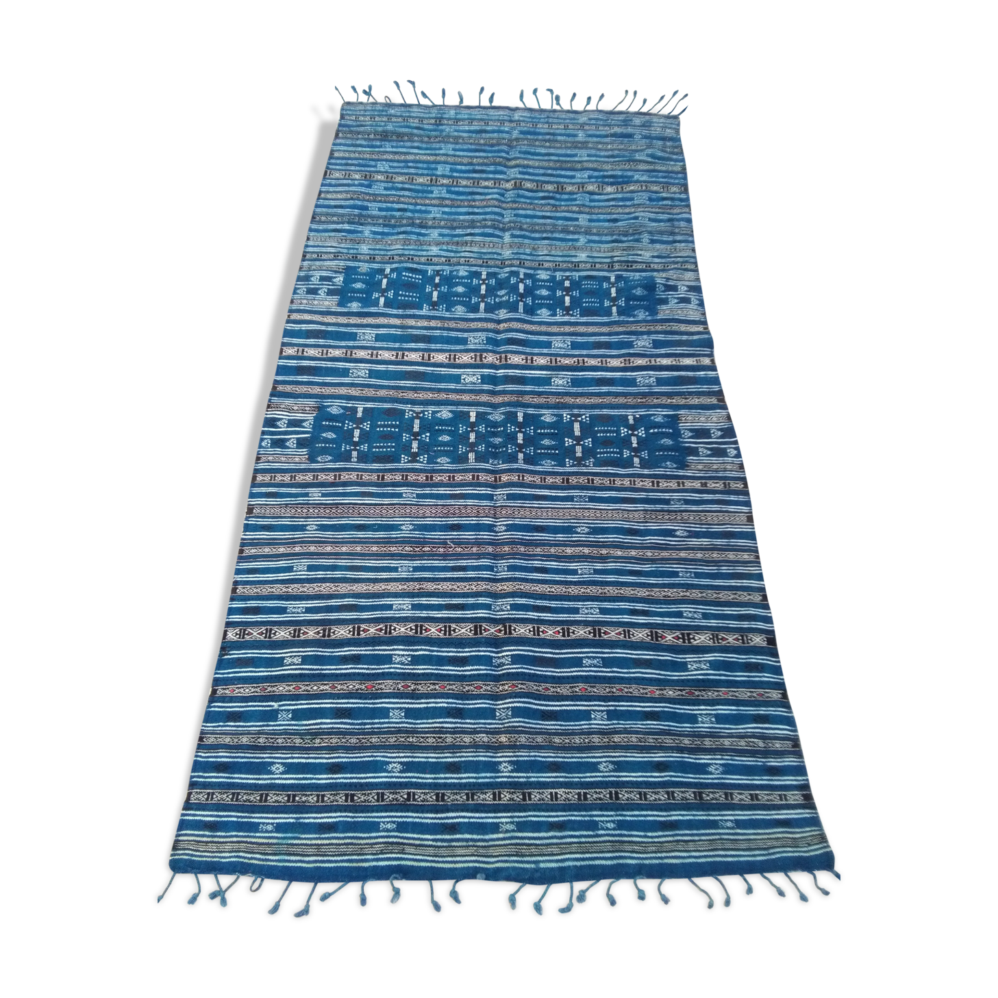 Carpet kilim blue and black handmade 127 x 217 cm