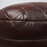 Pouf ottoman en cuir patchwork français vintage, années 1960