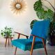 Scandinavian velvet armchair in duck blue, 1950s-60s.
