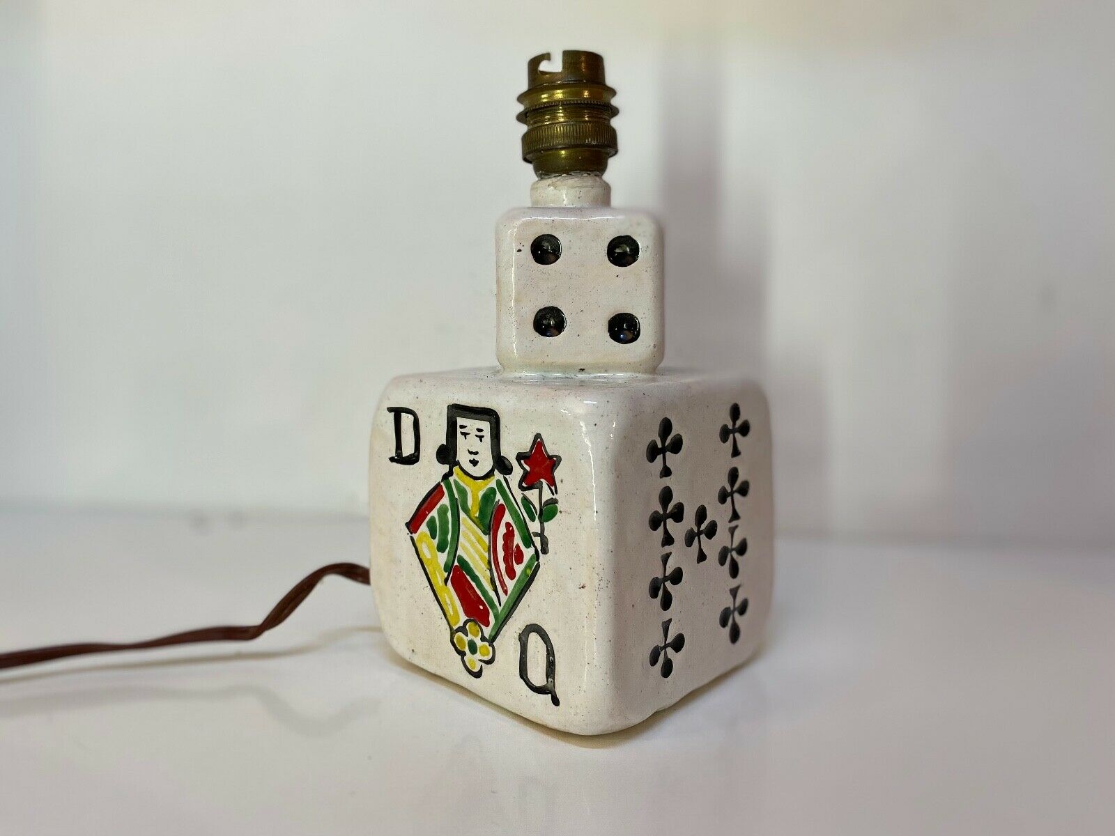 old ceramic desk lamp domino design and vintage card games 1950