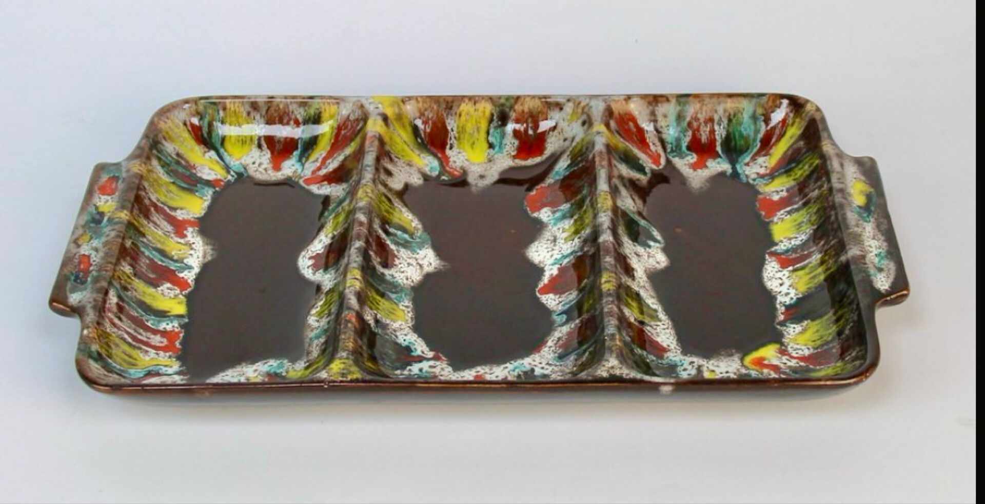 1970s ceramic compartment hors d'oeuvre dish