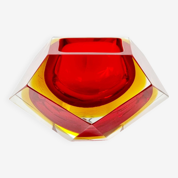 Diamond-Shaped Murano Faceted Glass Sommerso Ashtray/Vide Poche by F. Poli for Seguso, Italy, 1960s