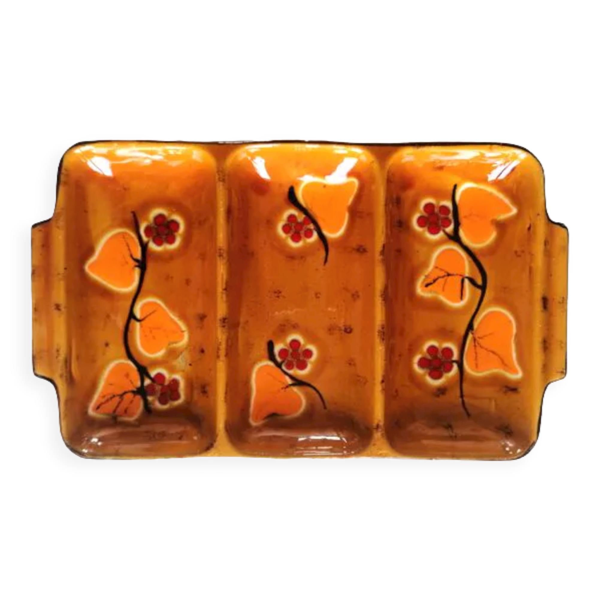 Majolica dish enamelled slip with compartments