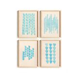 Collection of 4 blue abstract paintings on paper signed Eawy