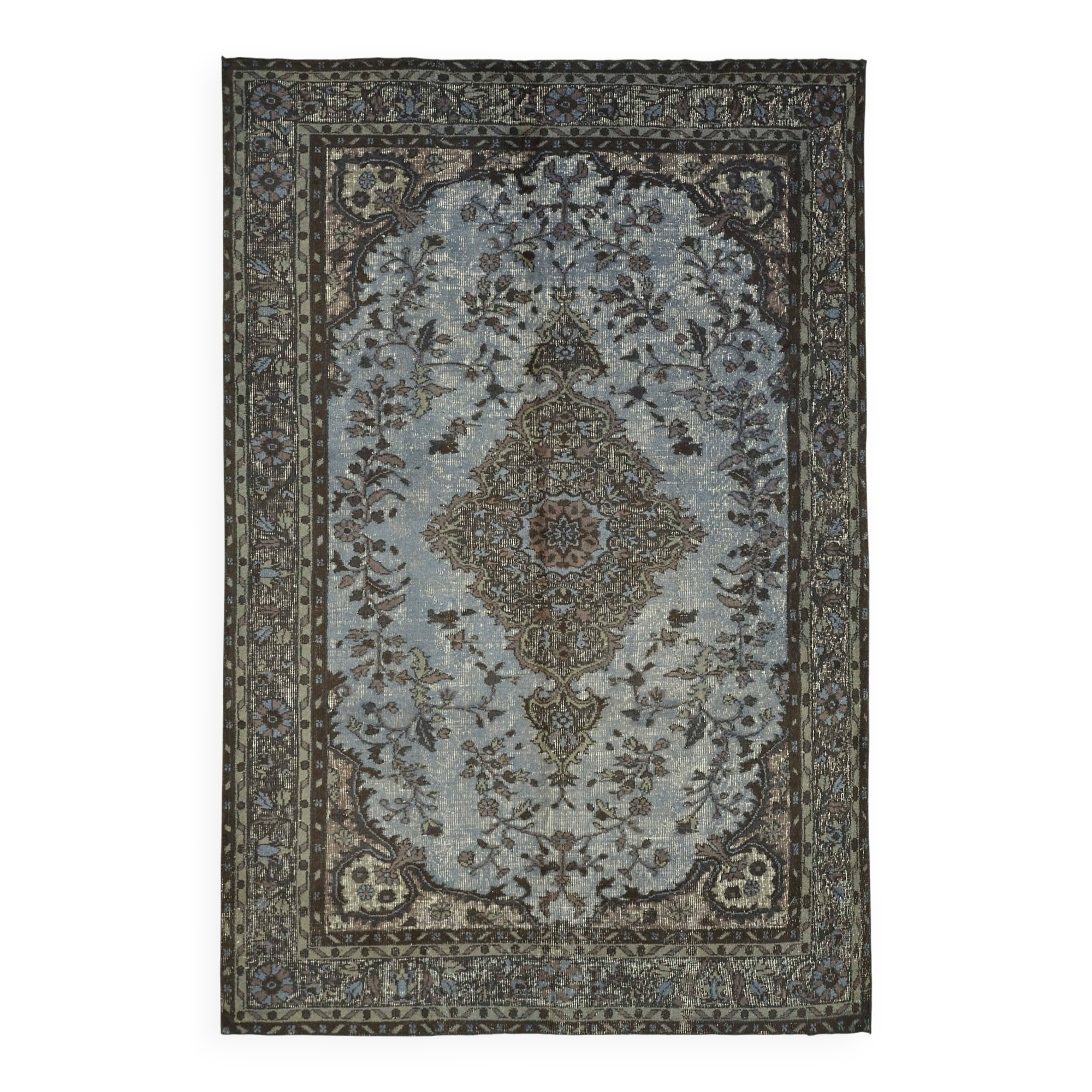Overdyed Wool Vintage Handmade Carved Rug 172 cm x 267 cm