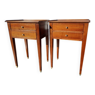 Paire de chevet style Louis XVI chêne 2 tiroirs pieds fuseaux