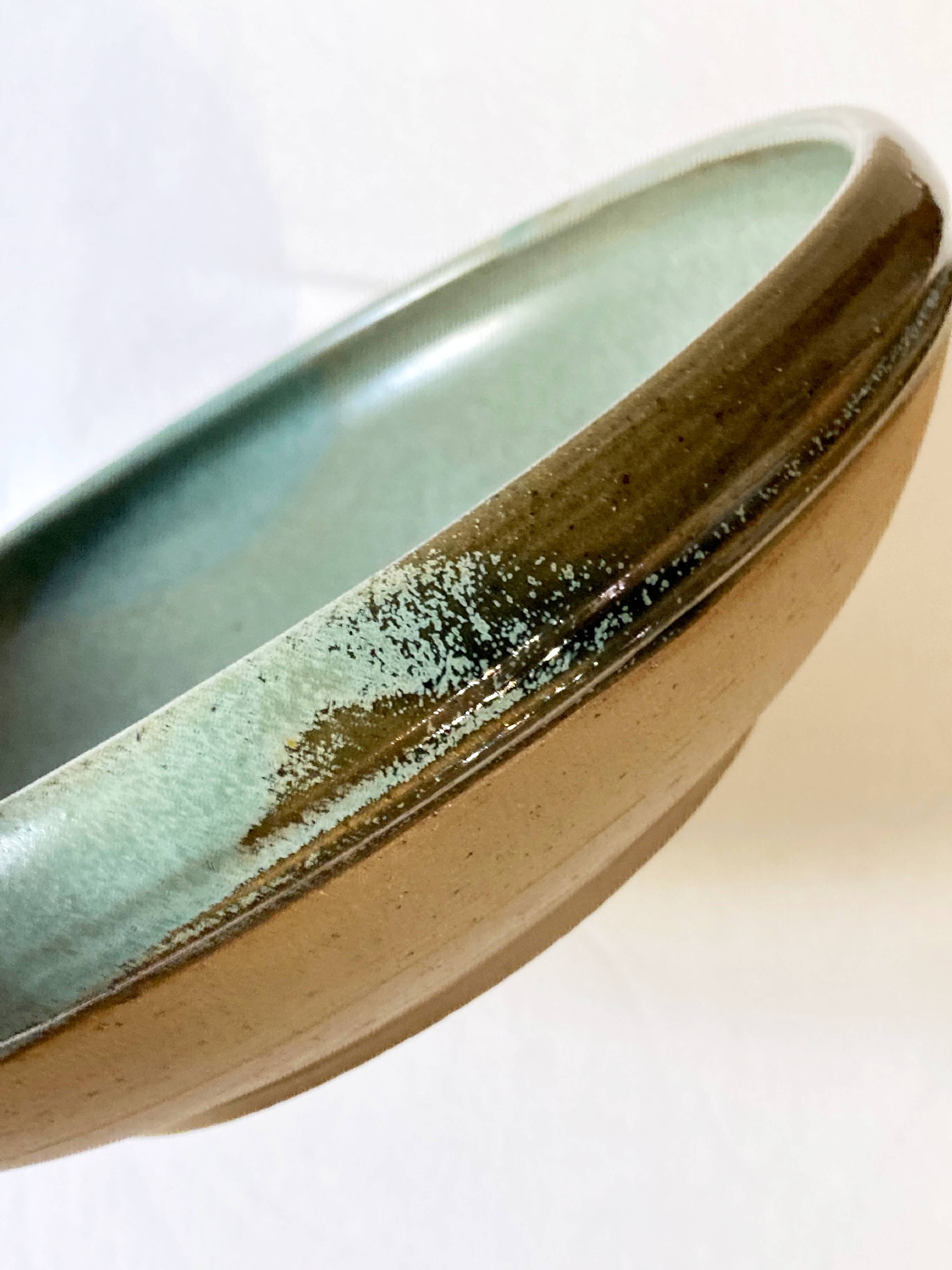 Enamelled stoneware dish / salad bowl signed