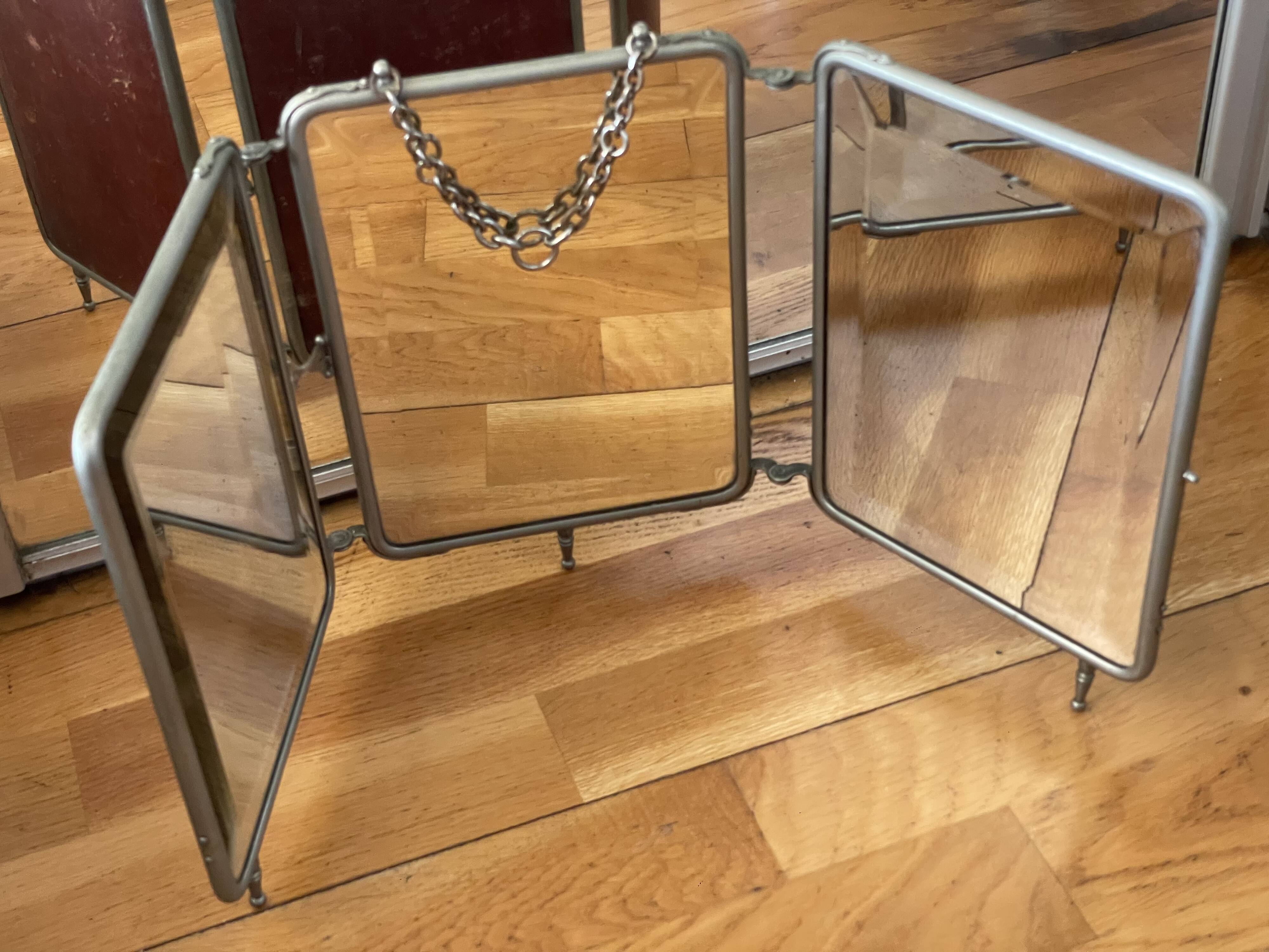 Mirror triptych barber beveled glass on stand