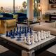 Vintage 1970s Italian Volterra Alabaster Chess Set - Cobalt Blue & White