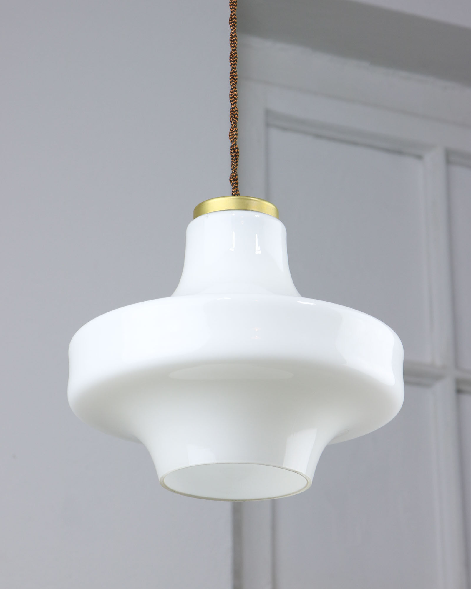 Mid-century white & brass pendant lamp