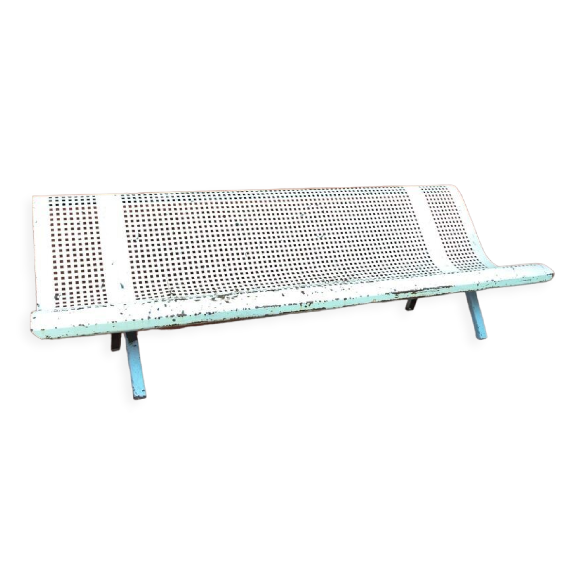 Public bench made of perforated iron