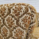 Canapé danois 2 places "banana", état d'origine, tissu d'ameublement run/beige, bois de hêtre, années 1960,