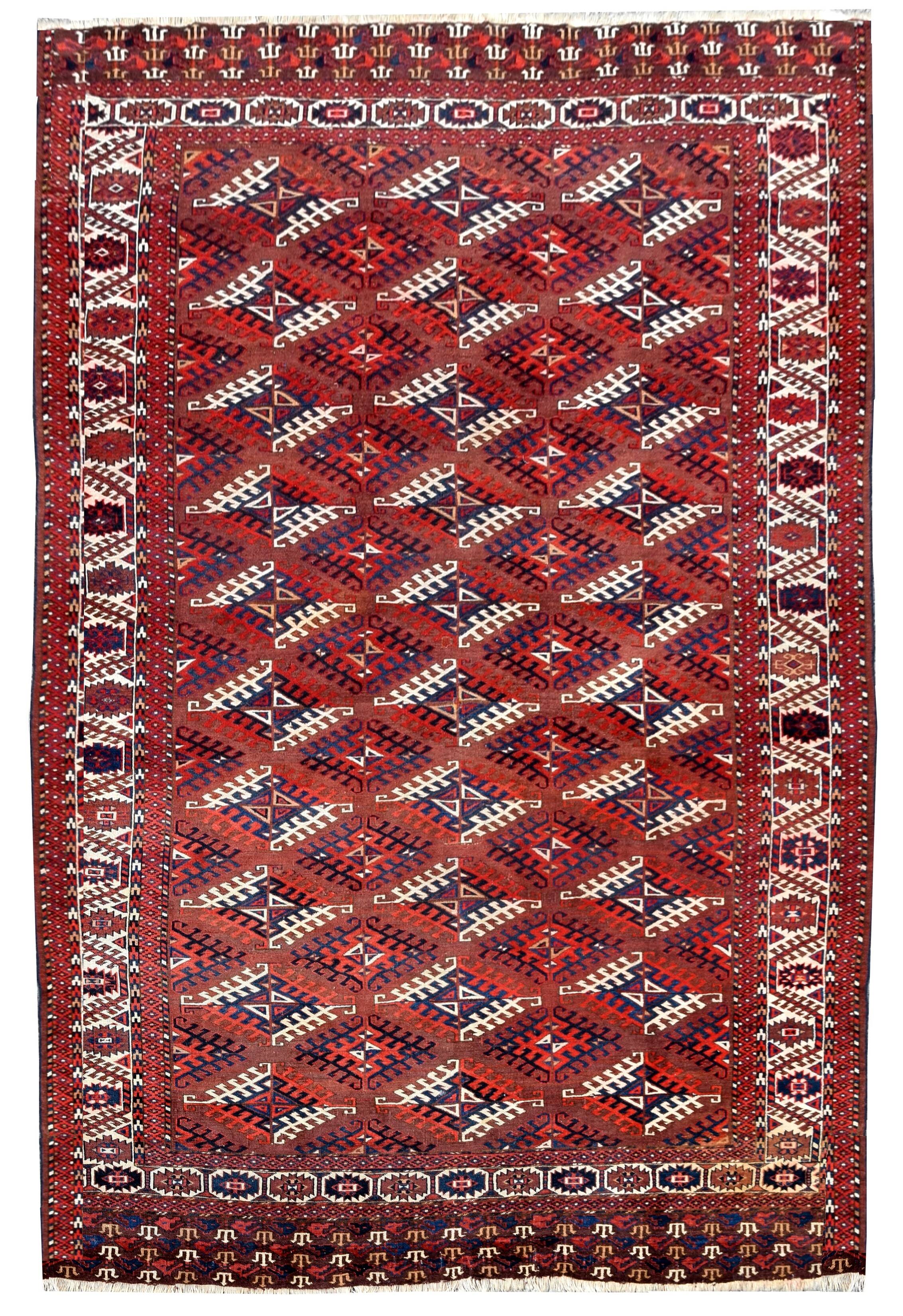 Large Antique Turkmen Bukhara Yomud Rug: 3.45 X 2.08 Meters
