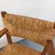 Suite de 2 fauteuils brutalistes vintage en bois de chêne et paille