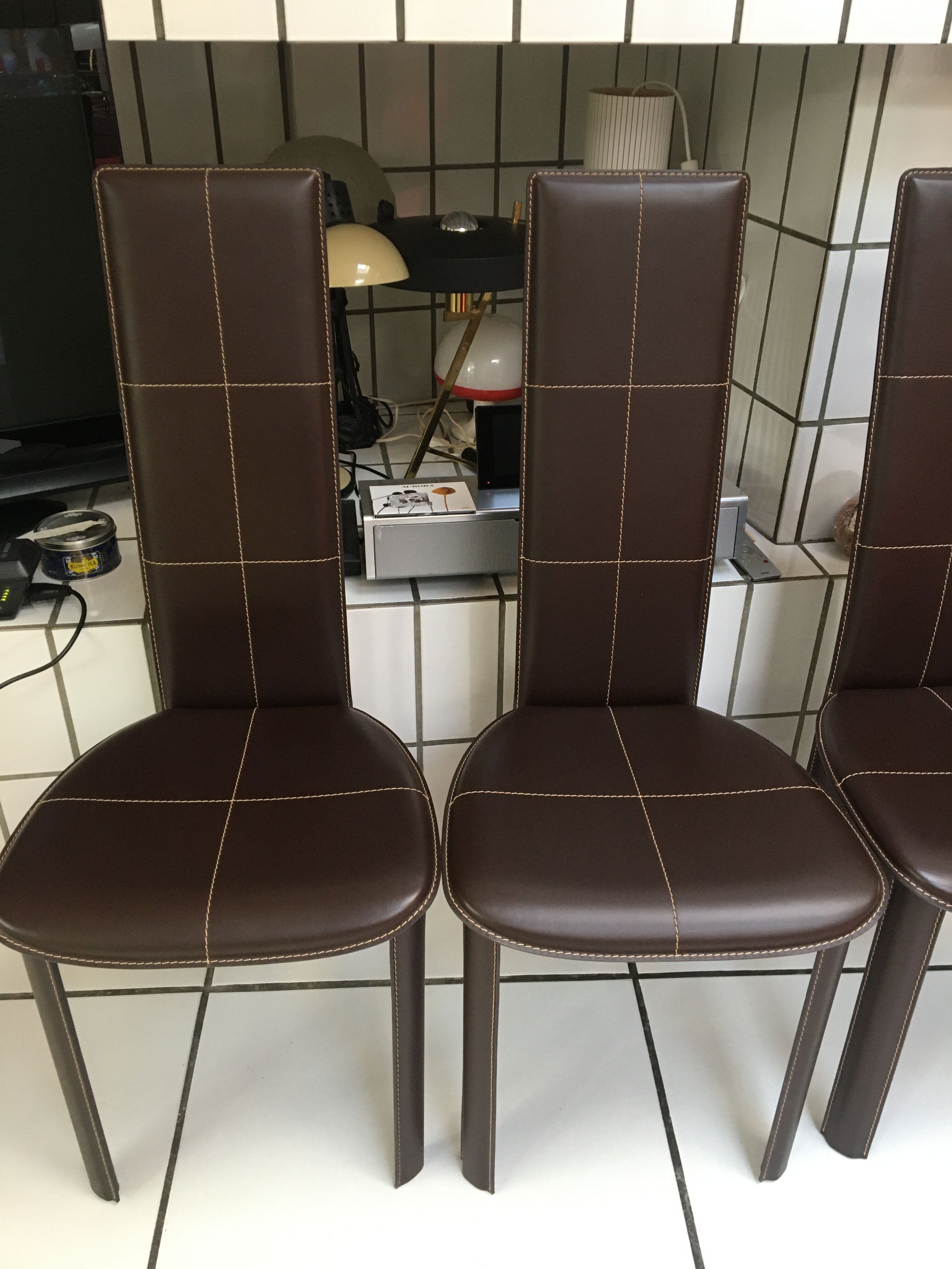 Set of 4 leather chairs from Frag for ROCHE BOBOIS