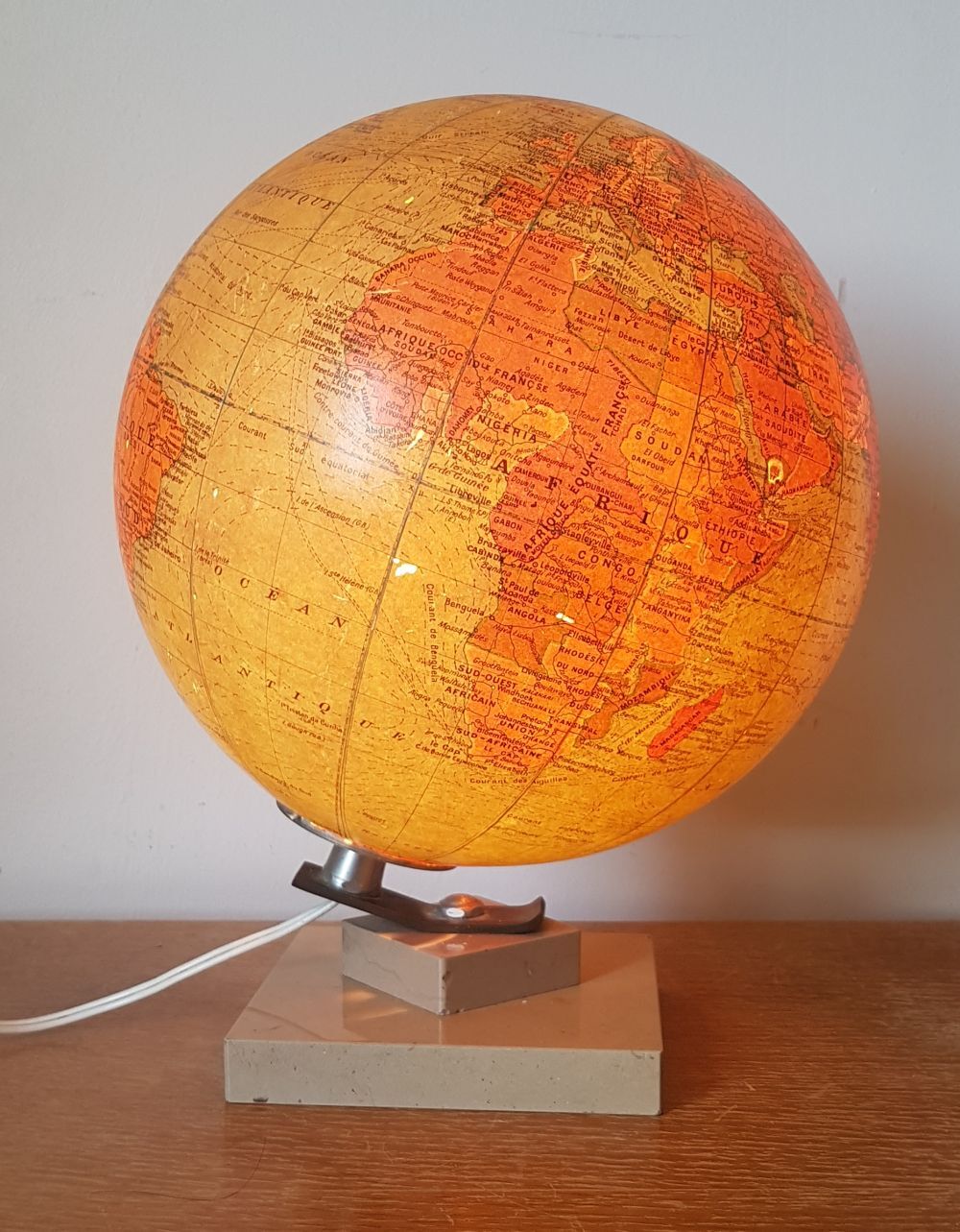 Earth globe, world map, glass and marble