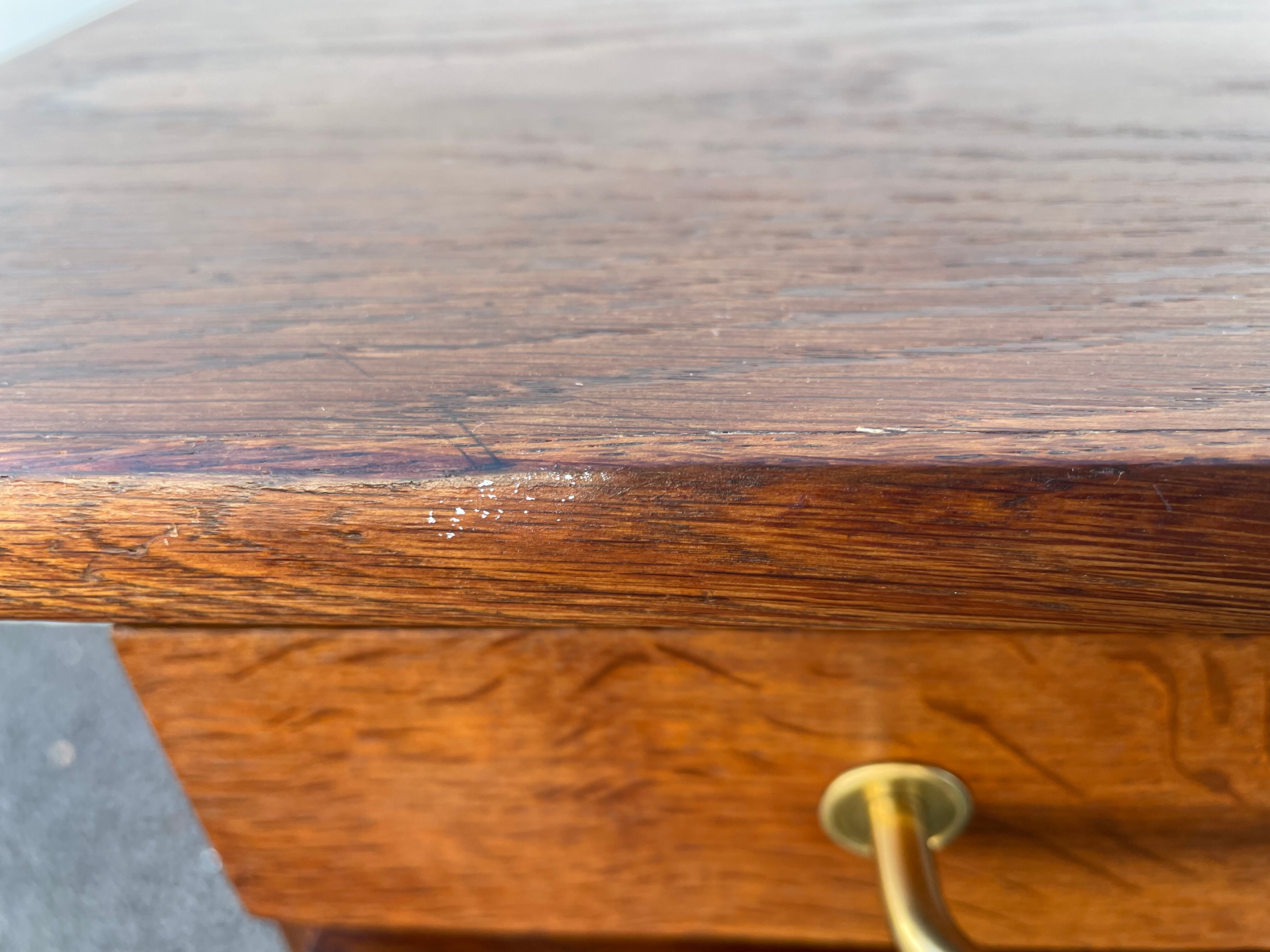 Modernist wooden desk with compass feet 1950