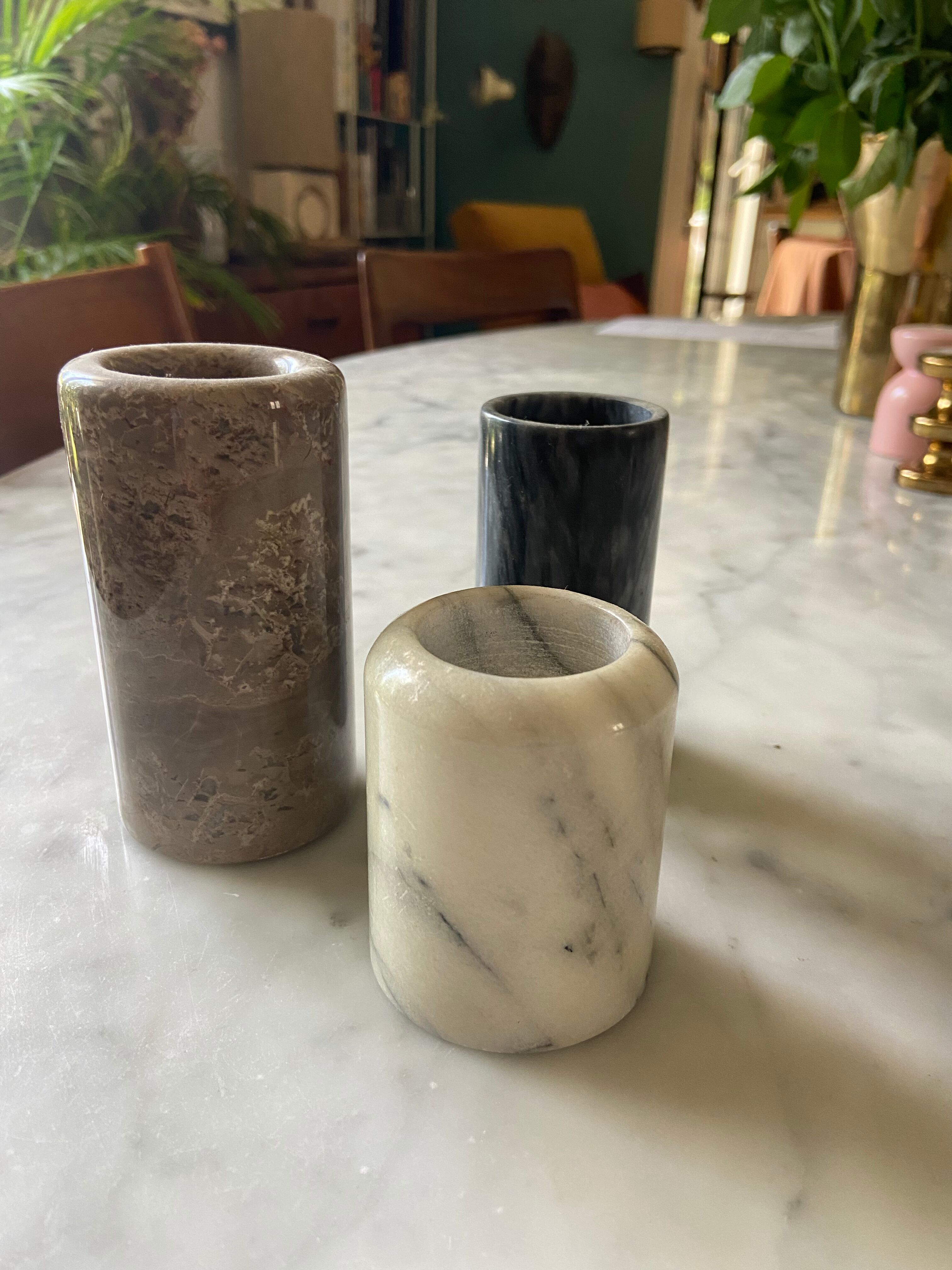 Series of 3 vintage marble candle holders