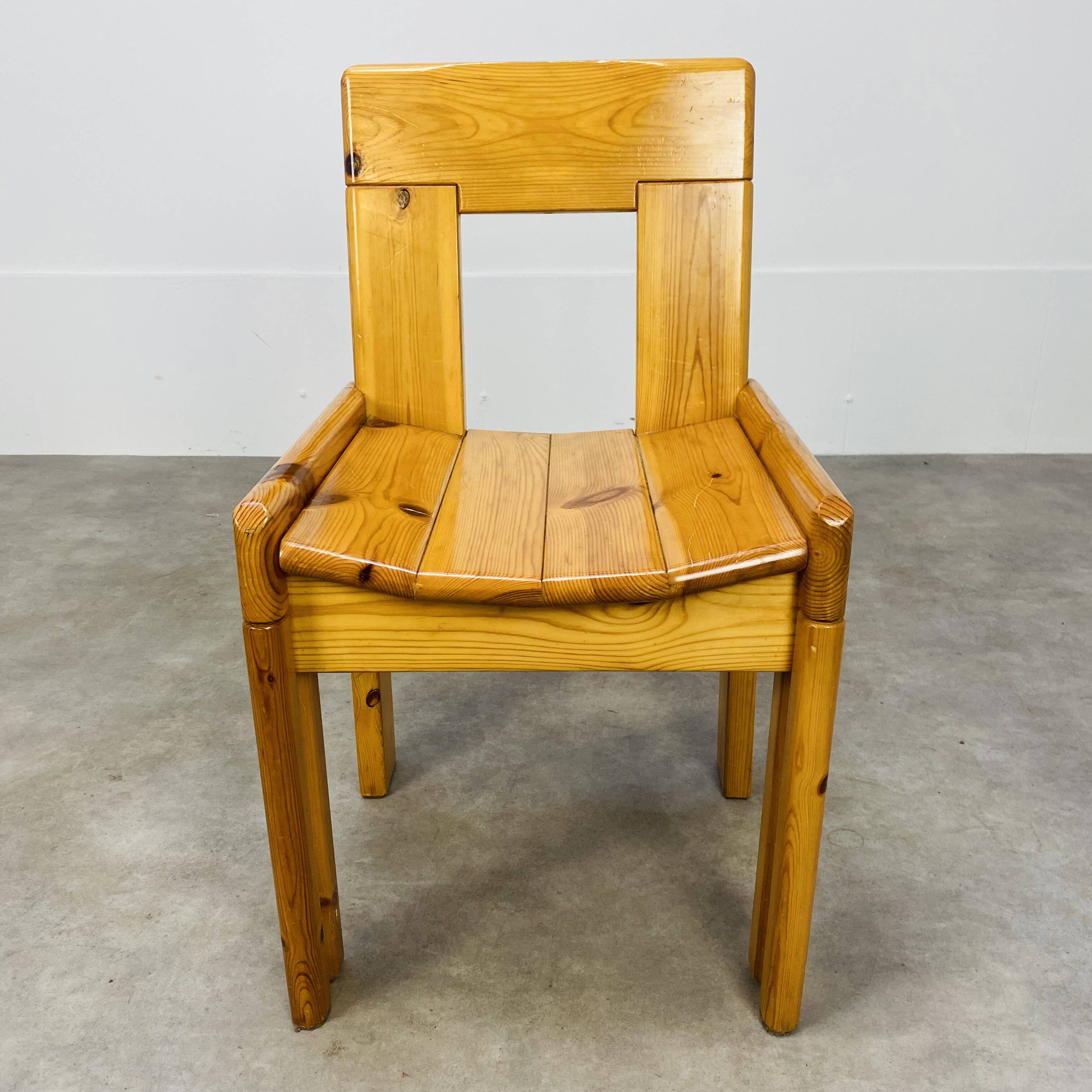 4 brutalist chairs by Silvio Coppola for Roche Bobois, solid pine