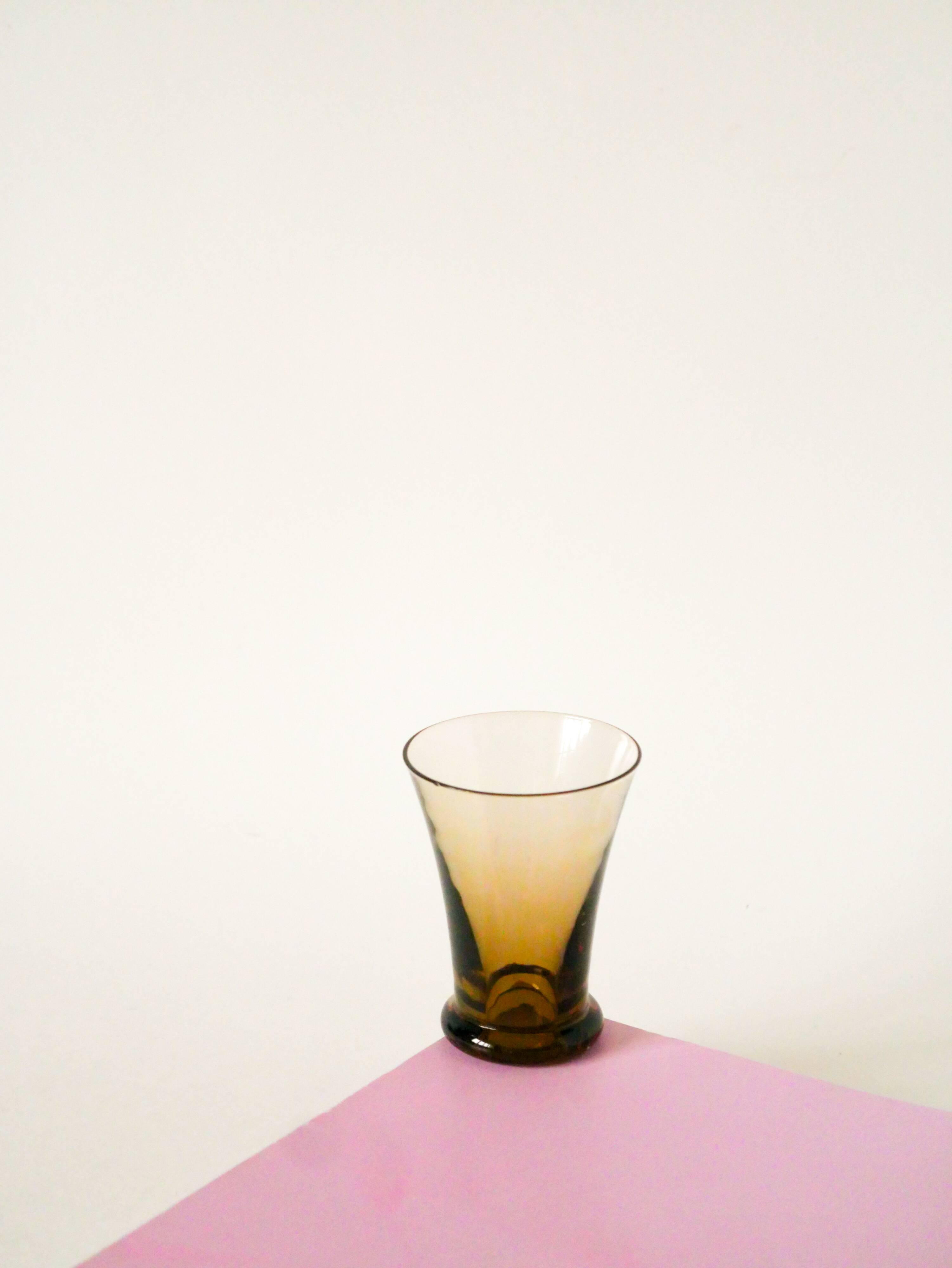 Set of 4 small smoked glass glasses, Art Deco, 1930.