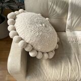 Handmade cushion Monte Pom Pom Pampa large natural wool Ecru