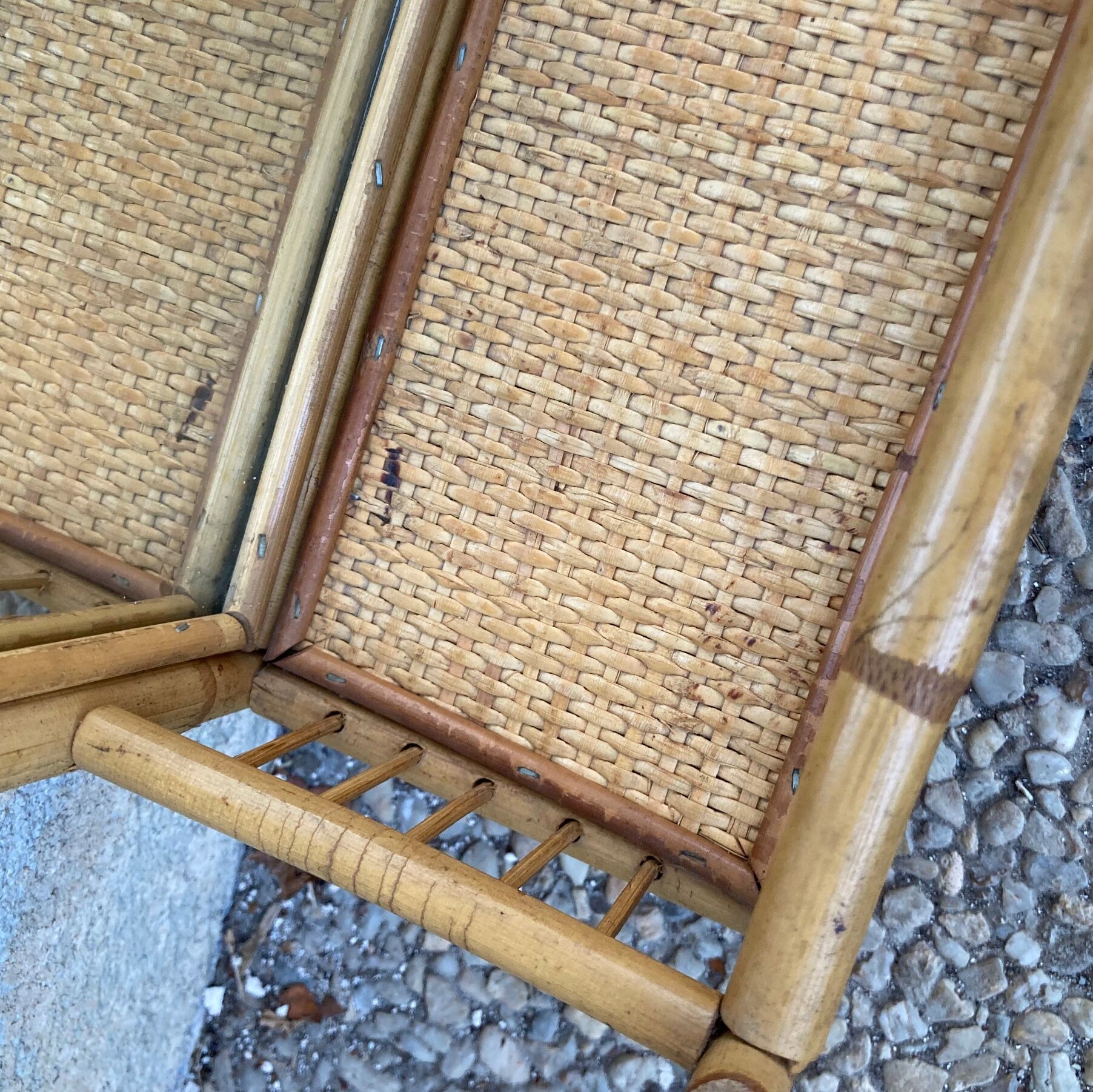 Vintage rattan wall shelf with mirror