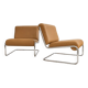 Vintage cantilever armchair. Brown faux leather upholstery. 60s