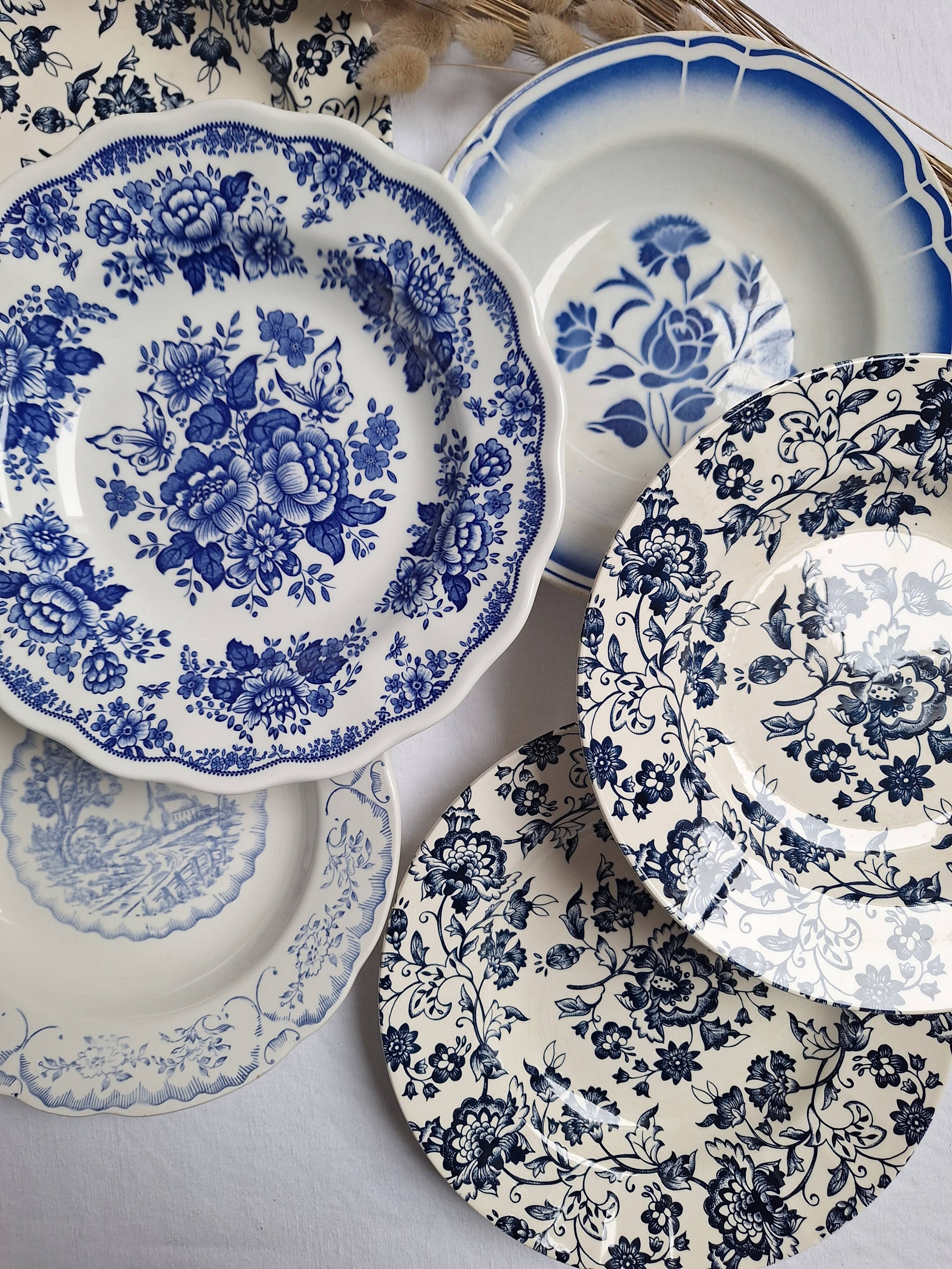 Vintage blue soup plates