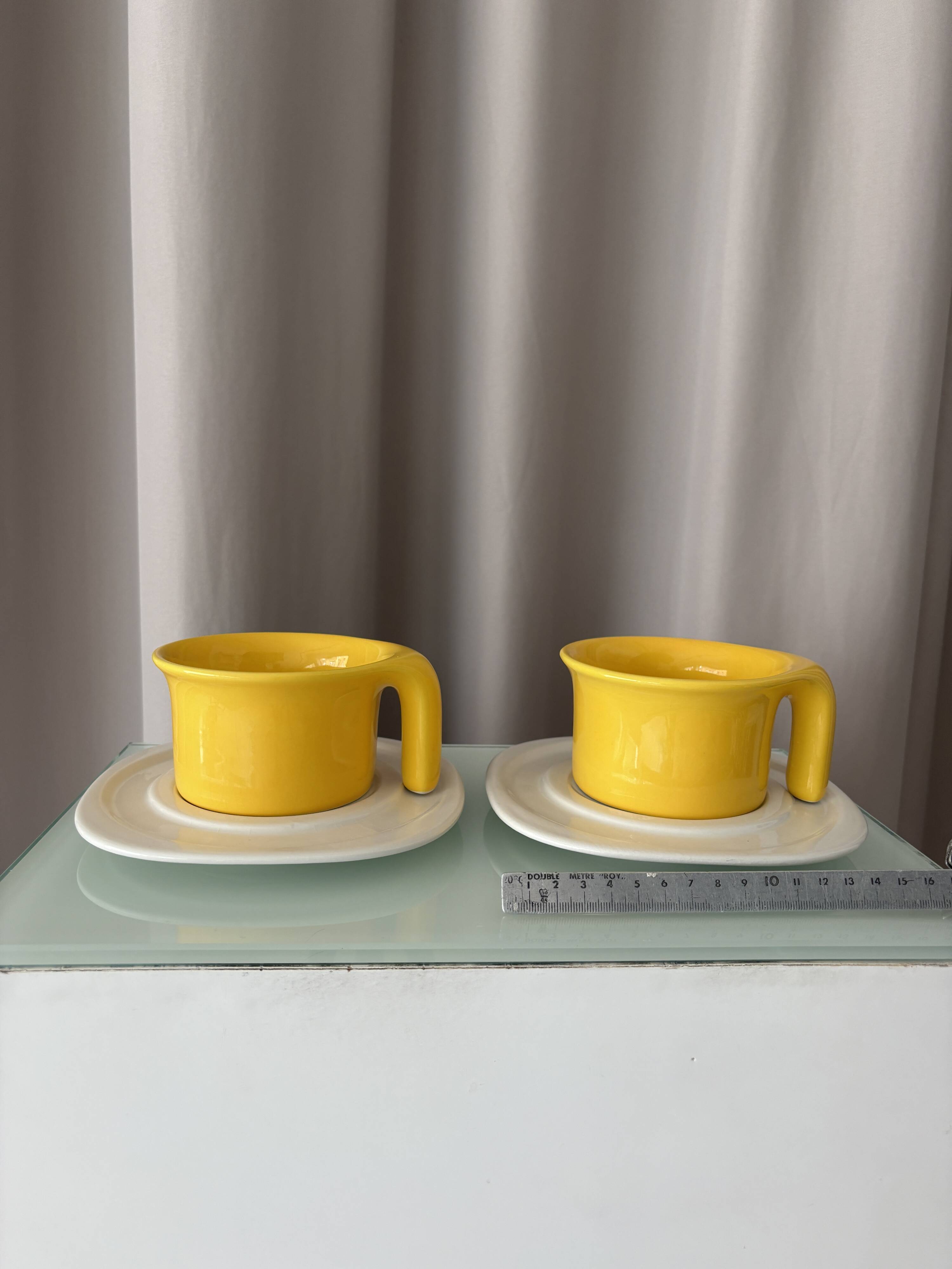 Pair of Jean Fasseaux Ceramic Coffee Cups with Saucers – Belgium, 1970s