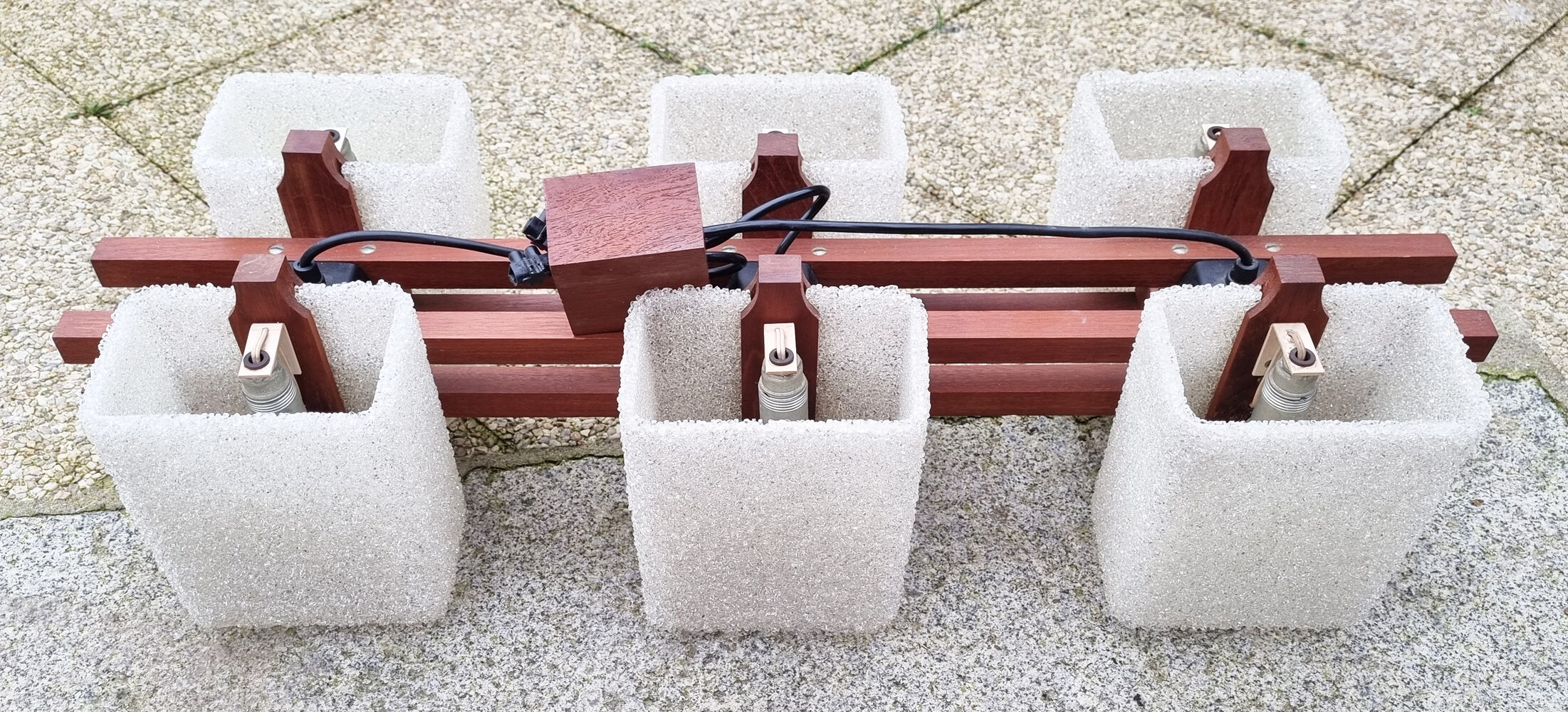 Scandinavian vintage suspension 60s, 6 fires, teak and perplexed