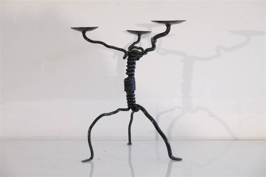 Vintage hammered iron candlestick 1970