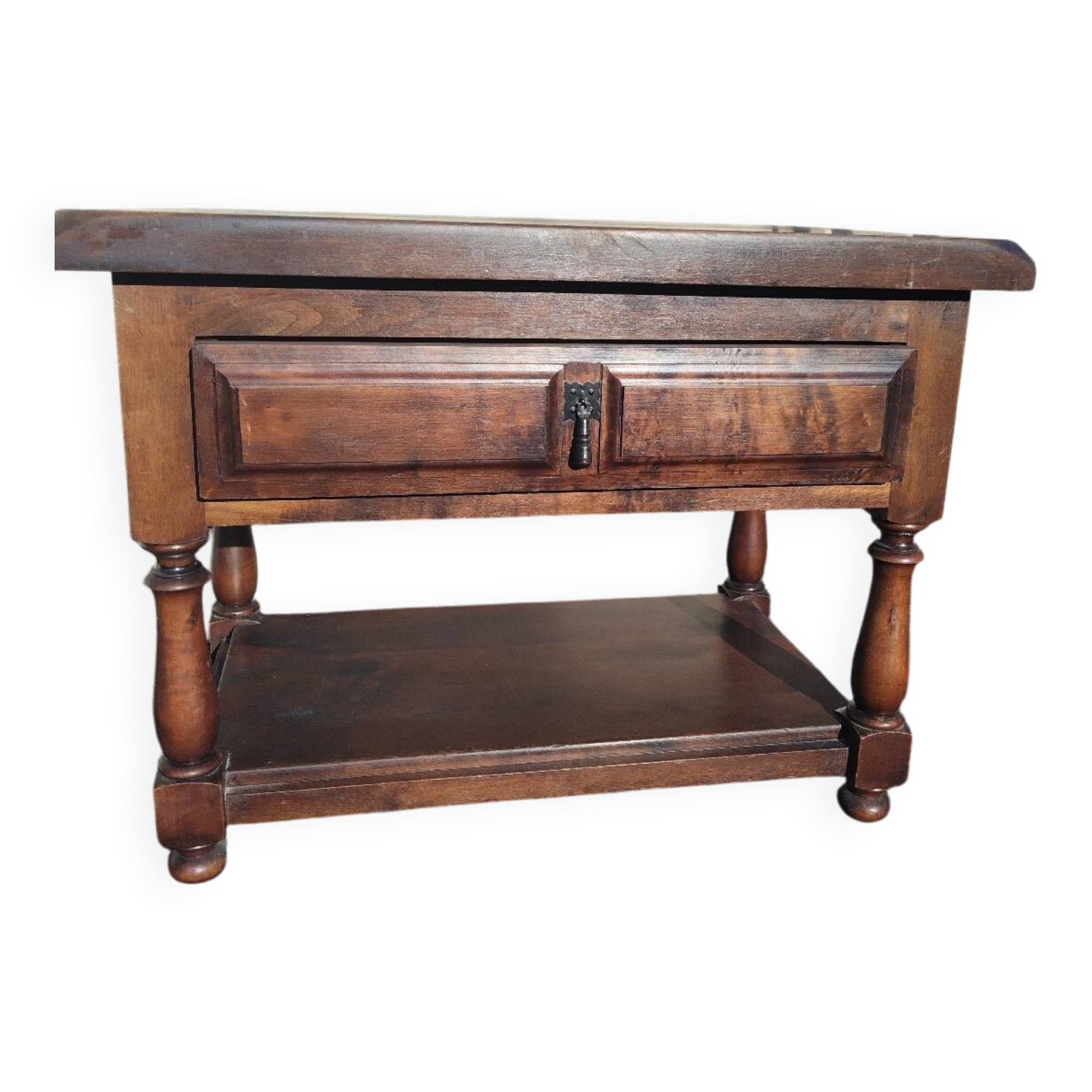 Antique solid wood side table with drawer