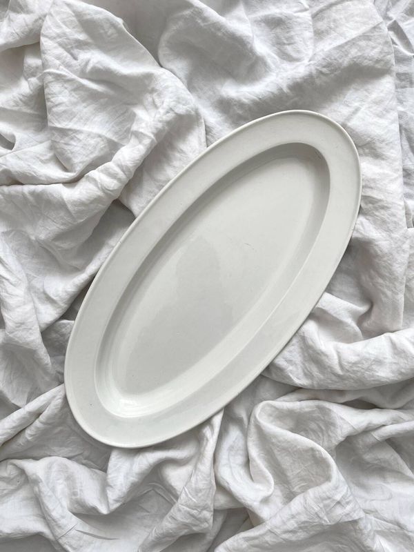 Plat ovale à poisson en terre de fer blanche Creil et Montereau fin 19eme siècle