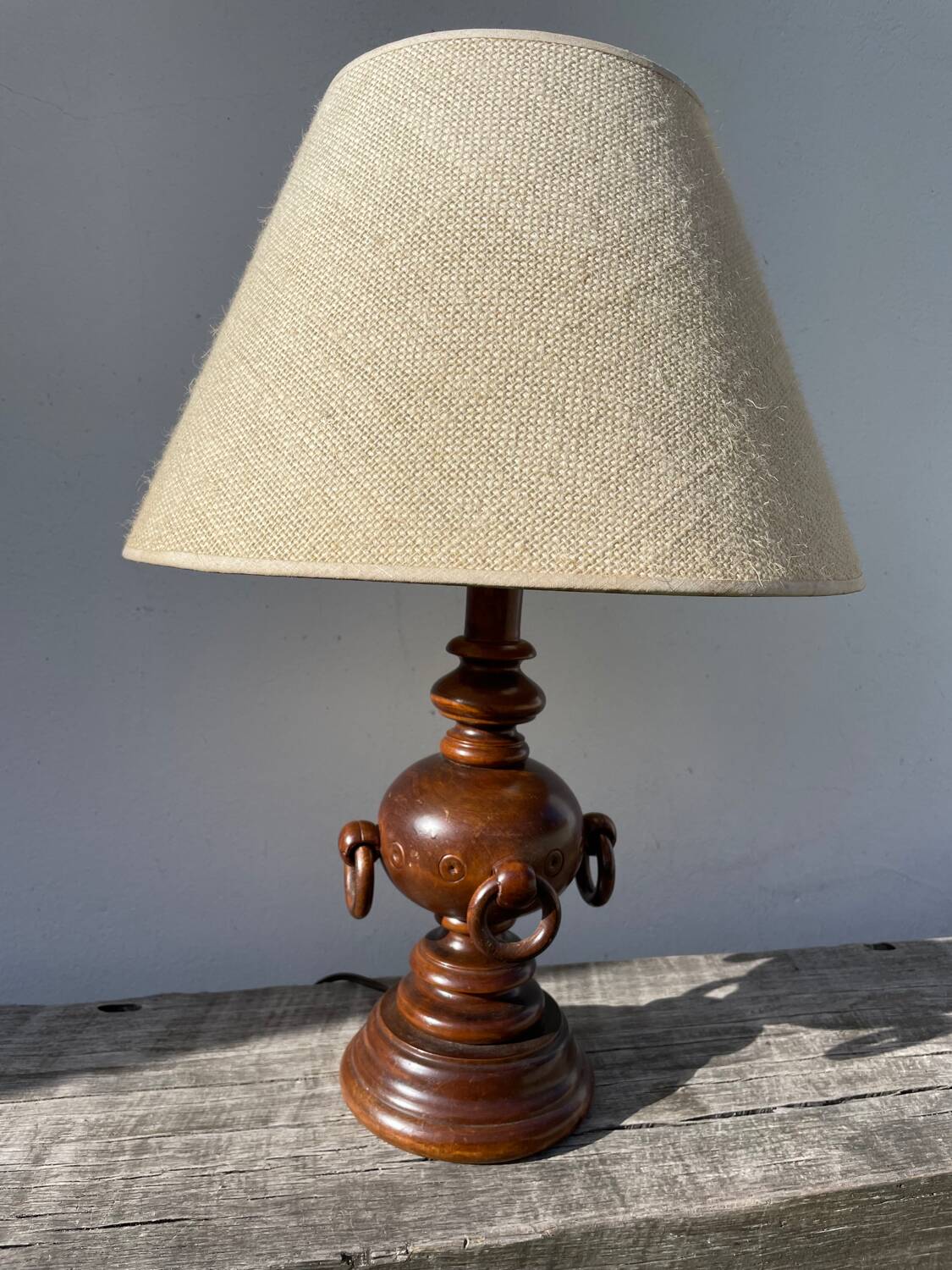 Turned wood lamp with rings