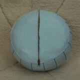 Moroccan pouf in sky blue leather