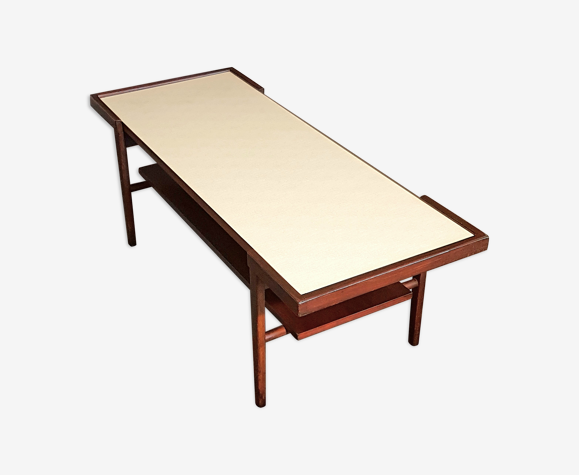 Vintage Scandinavian Coffee Table with Reversible Top in Laminated Teak and White Textured Formica