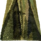 Green scandinavian modernist design wool rya rug woven handmade vintage 1960s